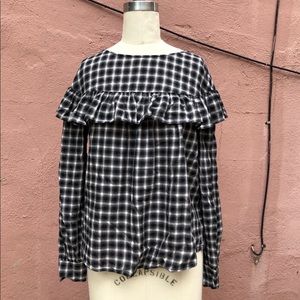 Rebecca Taylor La Vie Plaid Ruffle Blouse Medium